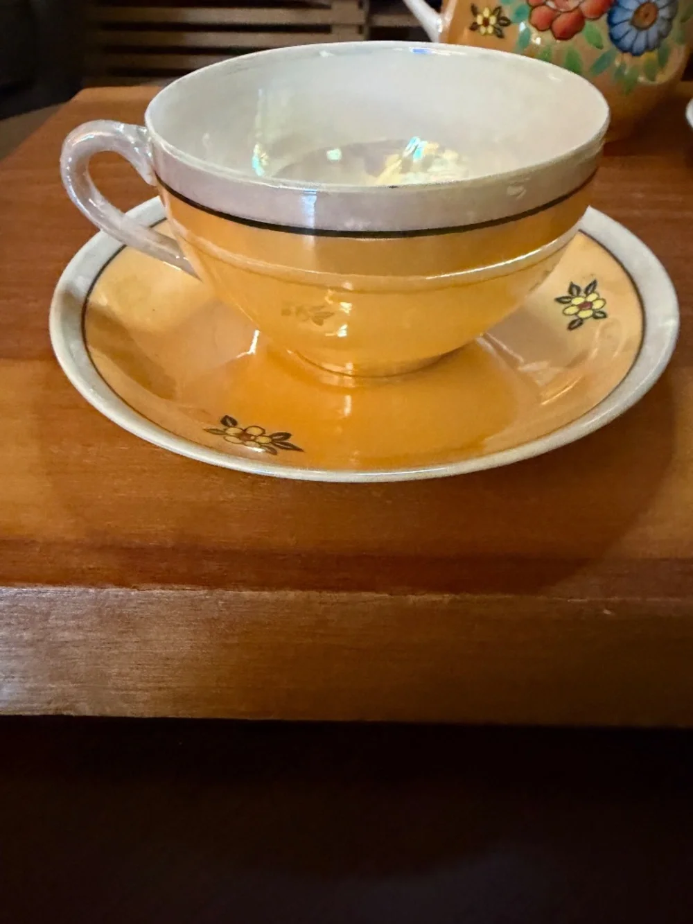 Vintage (1921-41) Japanese Lusterware Porcelain Sugar Bowl with 2 Cups & Saucers